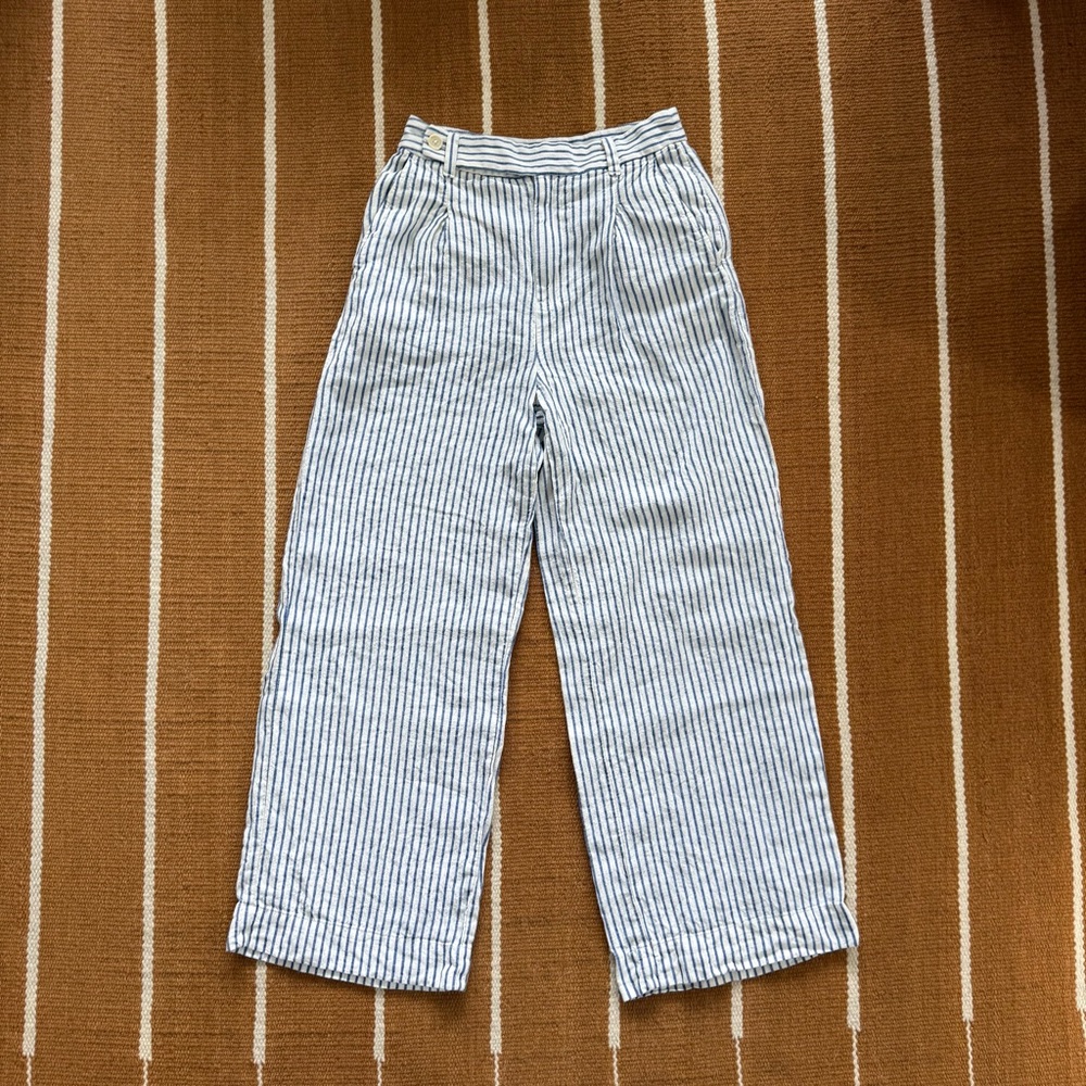 Madewell The Harlow Wide-Leg Pant 100% Linen Blue White Stripe - Picture 2 of 10